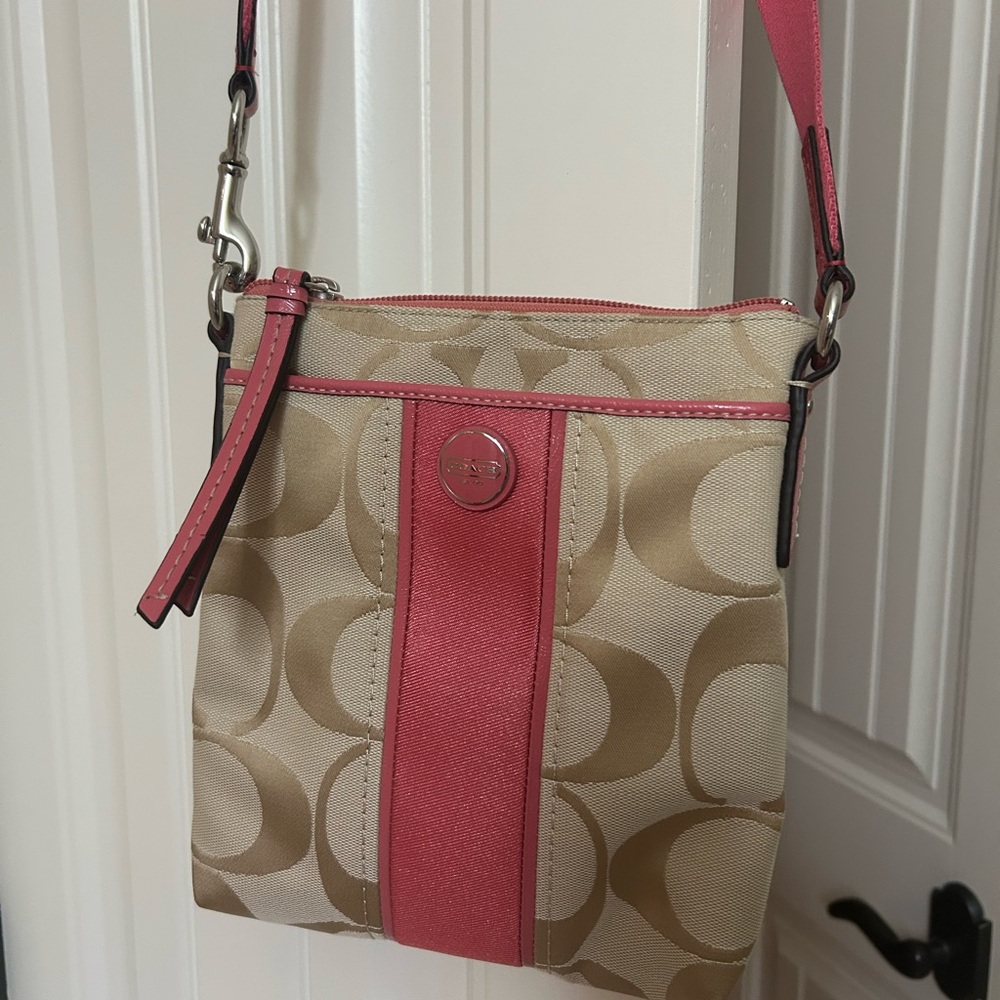 Coach Beige and Pink Signature Crossbody Bag